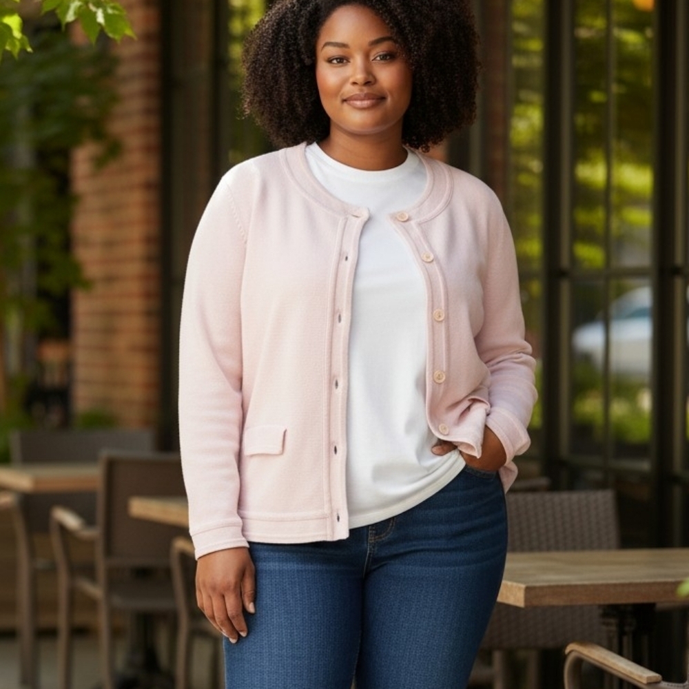 Talbots Cotton Blend Button Front Cardigan Sweater Jacket Blush Pink Size 2X